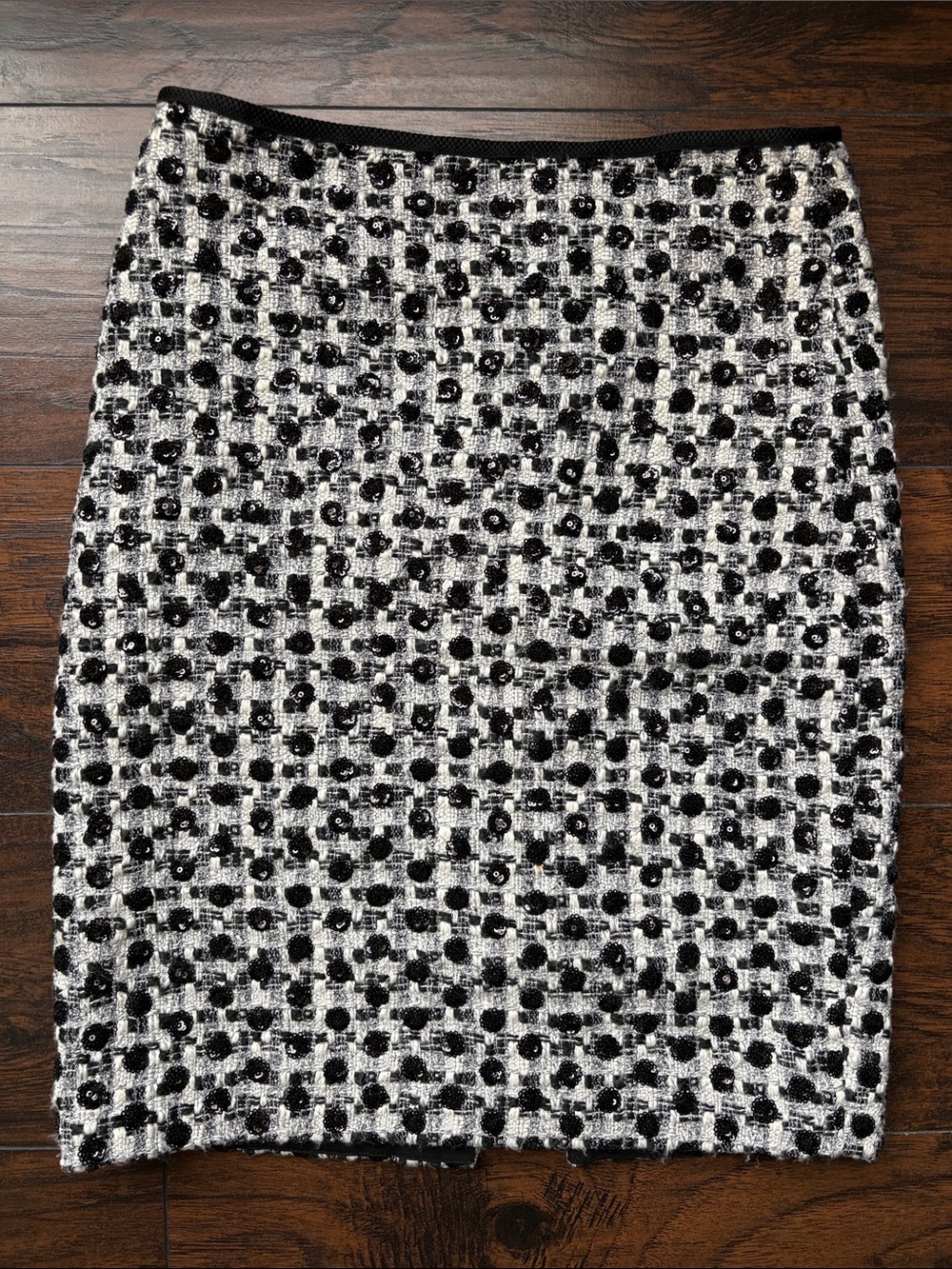 Etcetera Black and White Tweed Sequin Pencil Skirt